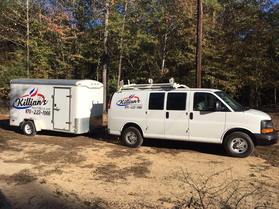 Killian's Heat & Air service van and trailer serving the Glenwood, Arkansas area